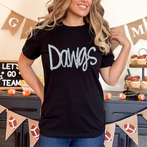 Dawgs Game Day Sequin Patch Tee or Sweatshirt Cozy Crewneck