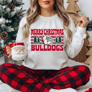 Merry Christmas Bulldogs Sweatshirt | Bulldogs Holiday Crewneck, Festive Bulldog Design image 3