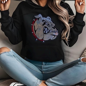 Retro Sequin Bulldog Sweatshirt: Sequin Patch Bulldogs Game Day Spirit Wear