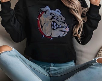 Retro Sequin Bulldog Hoodie or Sweatshirt: Sequin Patch Bulldogs Game Day Spirit Wear