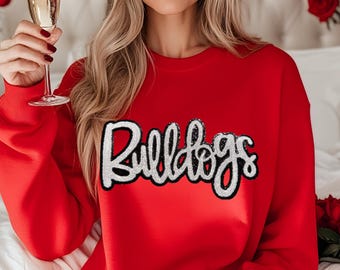 Bulldogs Sequin Patch Tee or Sweatshirt Bulldogs Crewneck Cozy Pullover