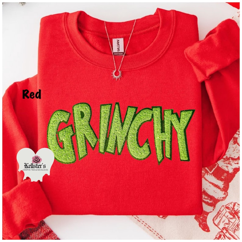 Grinchy Green Sequin Christmas Sweatshirt or Hoodie - Cozy Holiday Crewneck