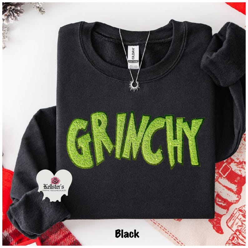 Grinchy Green Sequin Christmas Sweatshirt or Hoodie - Cozy Holiday Crewneck