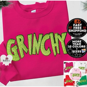Grinchy Green Sequin Christmas Sweatshirt or Hoodie - Cozy Holiday Crewneck
