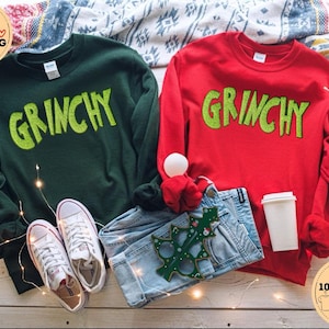 Grinchy Green Sequin Christmas Sweatshirt or Hoodie - Cozy Holiday Crewneck