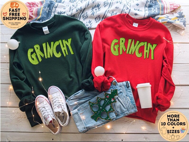 Grinchy Green Sequin Christmas Sweatshirt or Hoodie - Cozy Holiday Crewneck