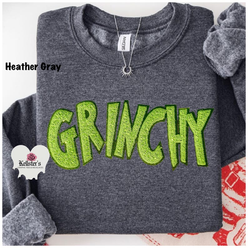 Grinchy Green Sequin Christmas Sweatshirt or Hoodie - Cozy Holiday Crewneck
