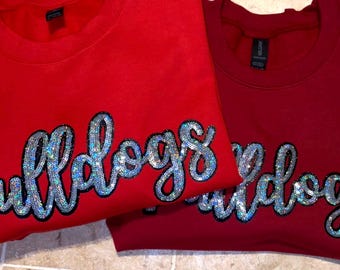 Bulldogs Silver Sequin Long Sleeve Tee or Sweatshirt Cozy Game Day Crewneck