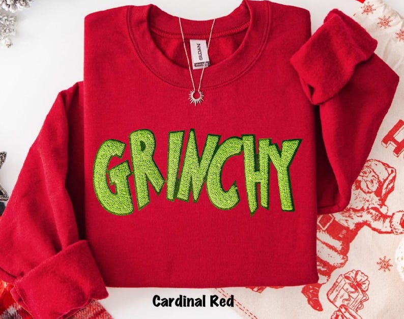 Grinchy Green Sequin Christmas Sweatshirt or Hoodie - Cozy Holiday Crewneck