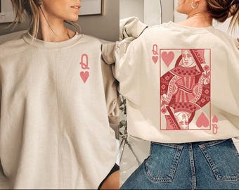 Queen of Hearts Tee or Sweatshirt | Vintage Playing Card Graphic Crewneck