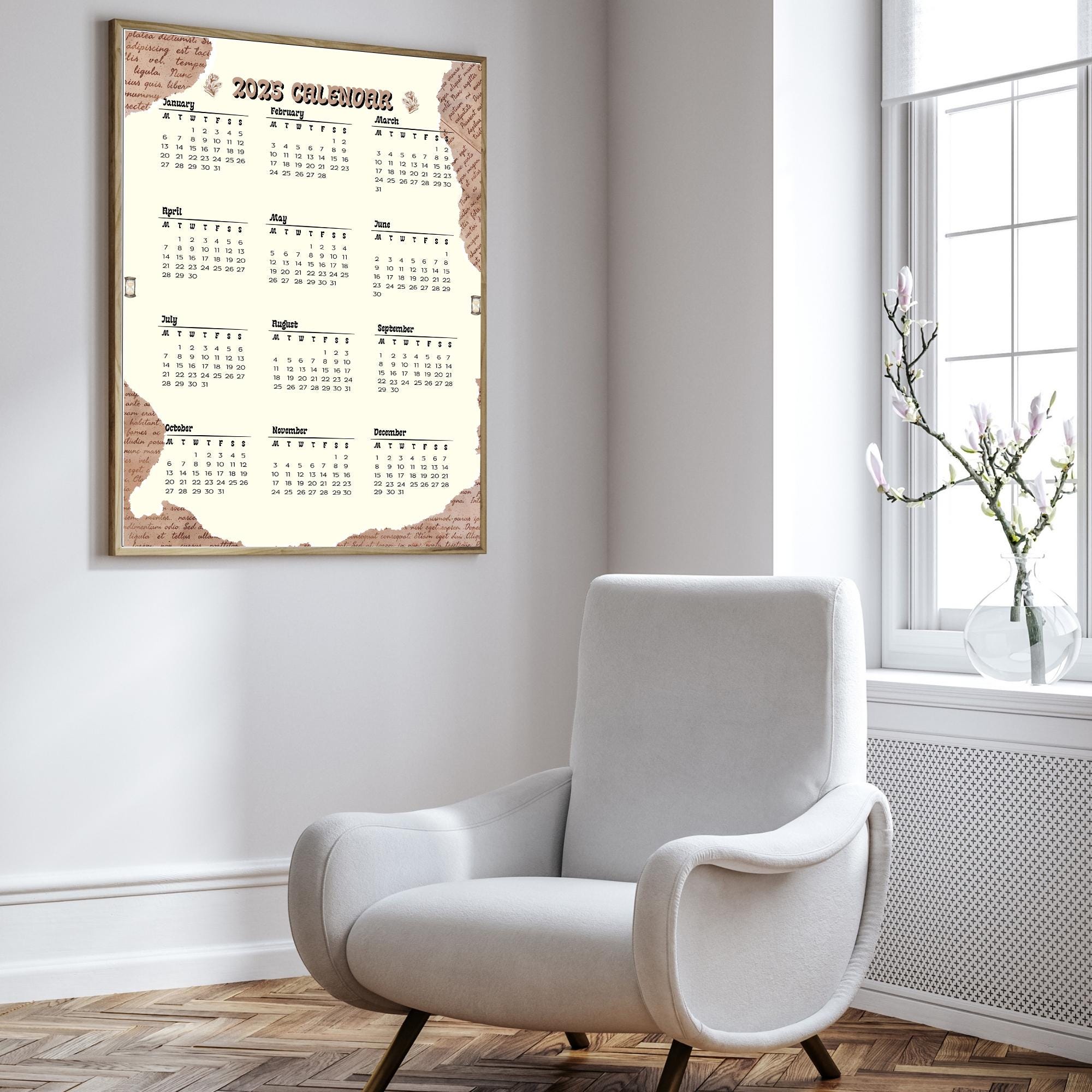 Aesthetic 2025 Vertical Calendar, Printable That Girl Aura Wall Art ...