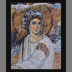 White Angel of the Lord Vintage Lithograph Byzantine Mosaic Matted Art Unframed