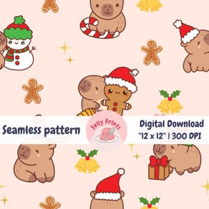 Capybara Weihnachten Musterdesign, Niedlicher Capybara Druck, Capybara Rapportmuster, Weihnachten Capybara Stoff, Weihnachten Sammelalbum