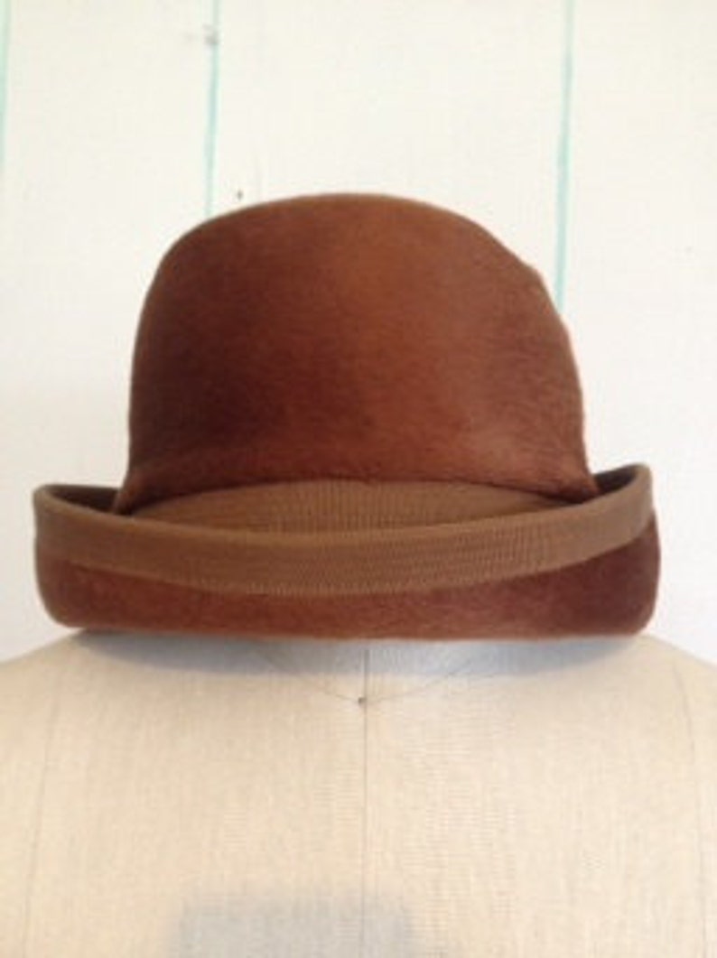Brown Bowler Hat With Bow and Hat Pin Etsy
