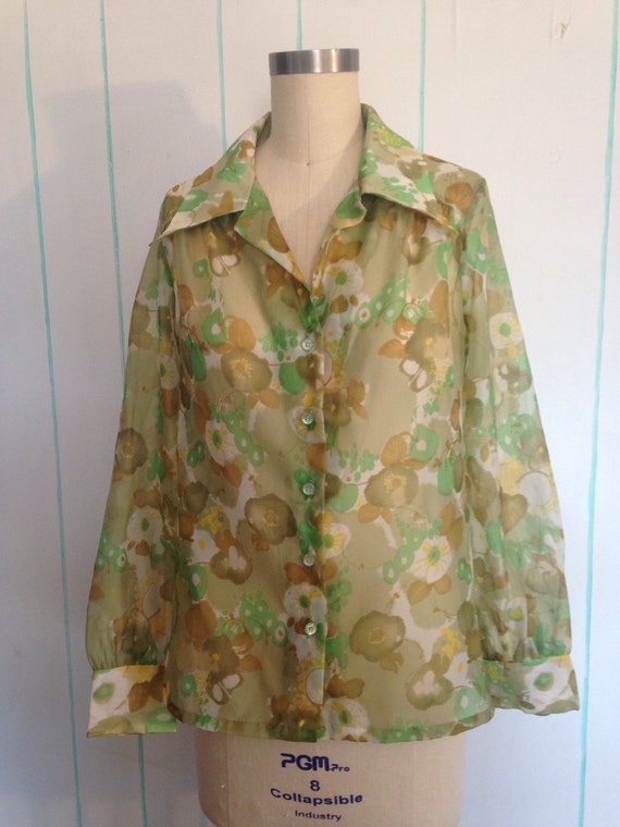 Green Floral Shear Shirt - image 2