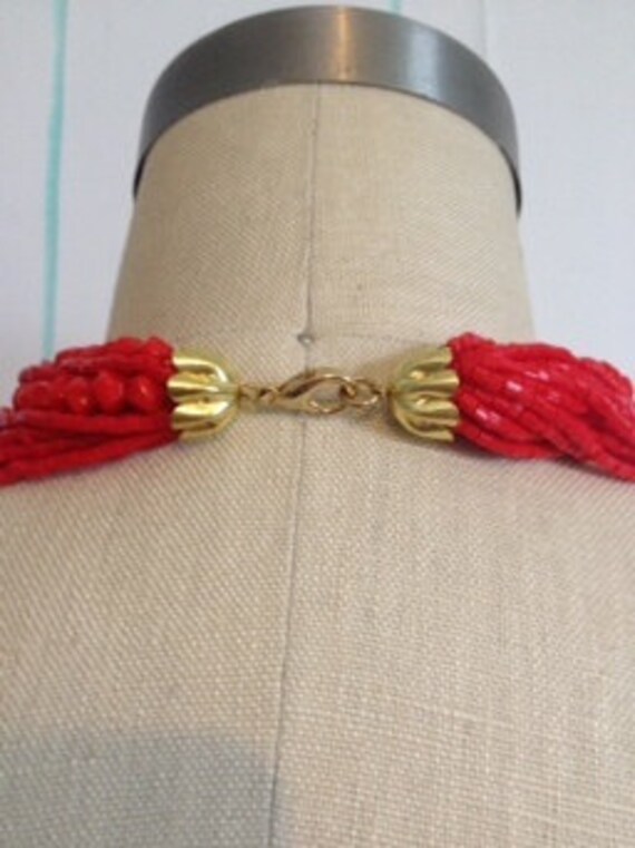 17" Red Multi strand Vintage Necklace - image 3