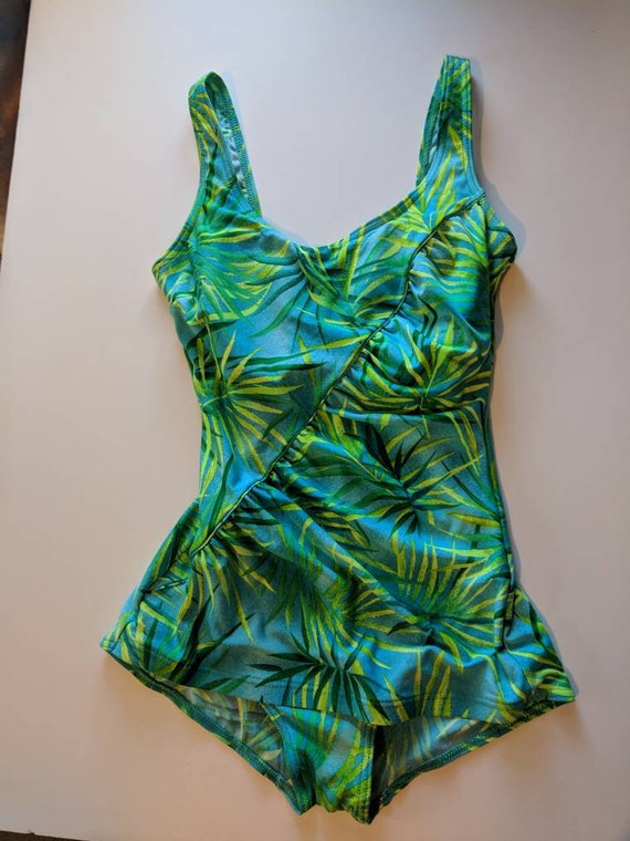 60s Palm Leaf Print Bathing Suit Size Small 6 - image 5