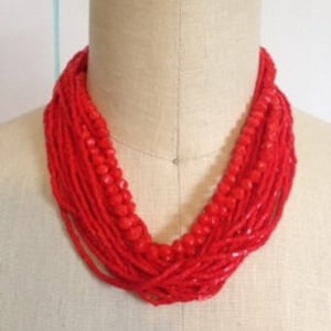 17" Red Multi strand Vintage Necklace