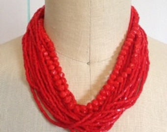 17" Red Multi strand Vintage Necklace