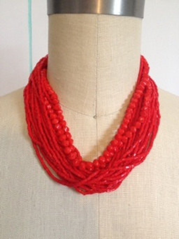 17" Red Multi strand Vintage Necklace