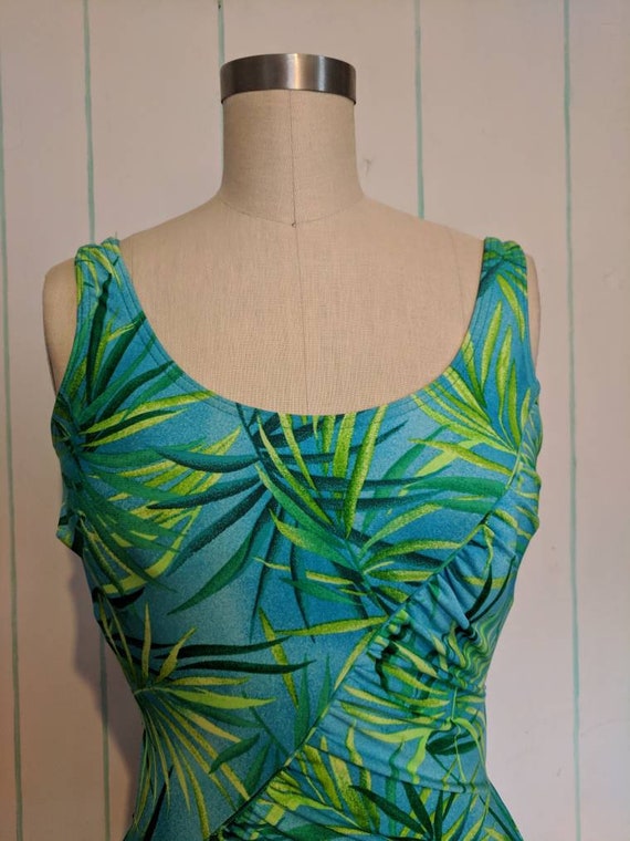 60s Palm Leaf Print Bathing Suit Size Small 6 - image 2