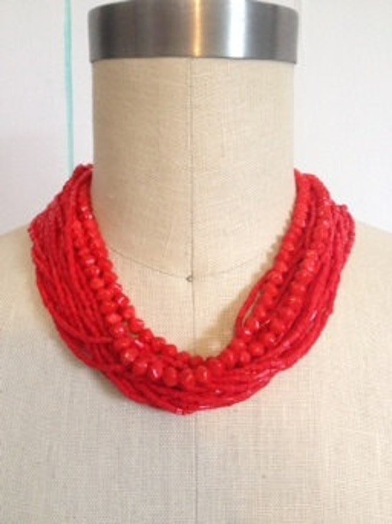 17" Red Multi strand Vintage Necklace - image 4