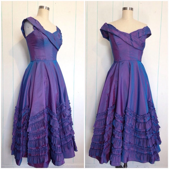 Handmade Ruffled Purple Evening Gown Size 7 - image 1
