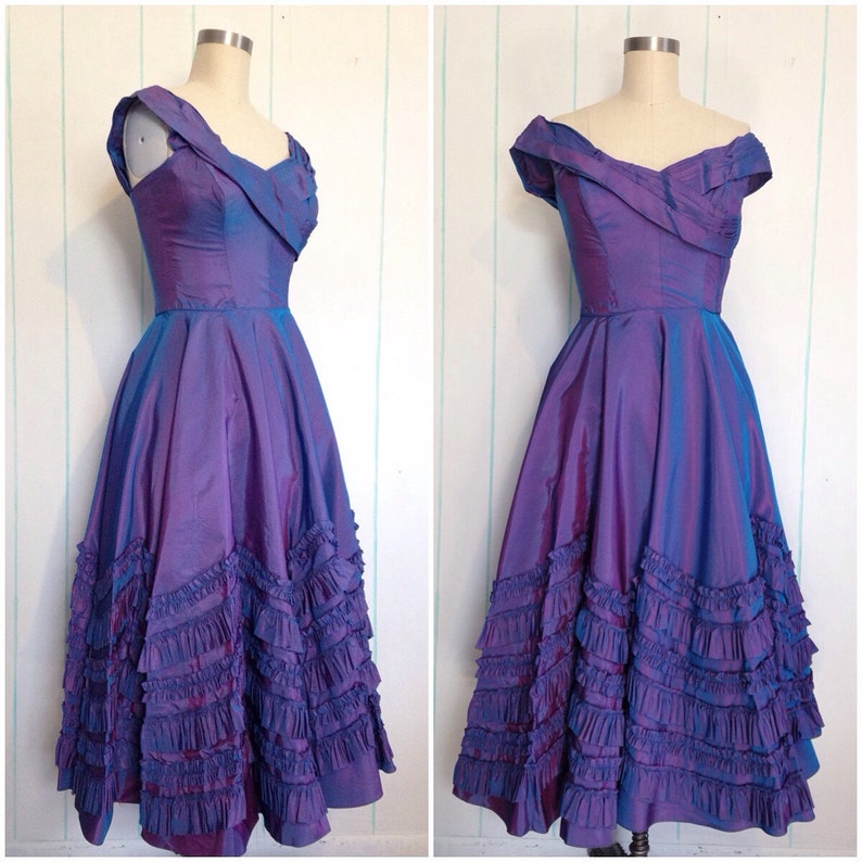Handmade Ruffled Purple Evening Gown Size 7 image 1