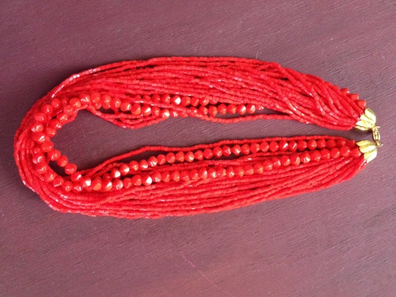 17" Red Multi strand Vintage Necklace - image 5