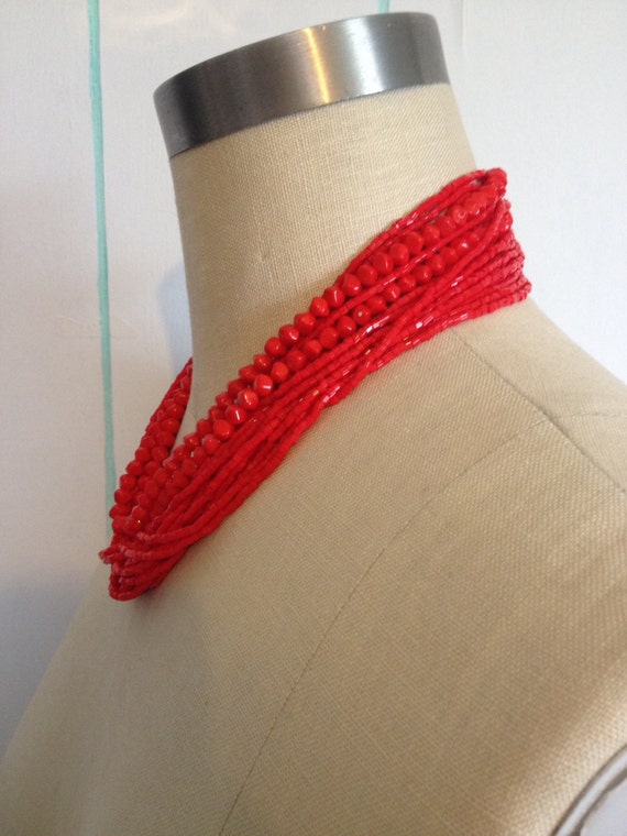 17" Red Multi strand Vintage Necklace - image 2