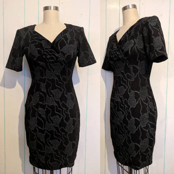 Black Floral Stretch Wiggle Dress Size 8 - 10 - image 1