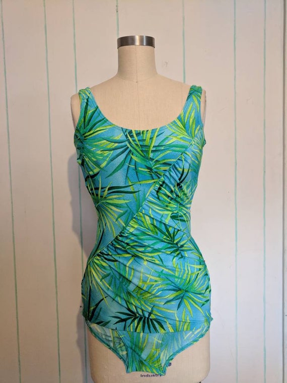 60s Palm Leaf Print Bathing Suit Size Small 6 - image 3
