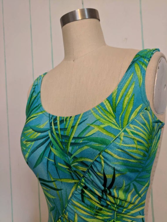 60s Palm Leaf Print Bathing Suit Size Small 6 - image 4