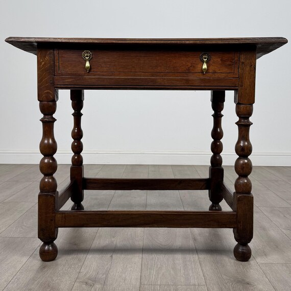 Antique Georgian Oak Side Table | Bobbin Turned | AF-5234