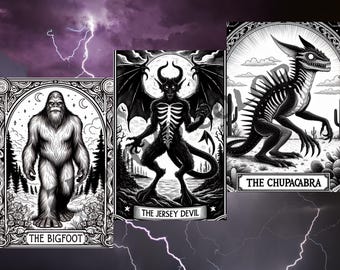Cryptid Tarot Card Coloring Pages Bigfoot, Mothman, Wendigo, Chupacabra  Jersey Devil  Printable & Downloadable