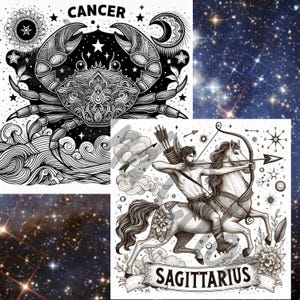 Sternzeichen Malseiten für Erwachsene Astrologie Themed Printable Art - Krebs Schütze