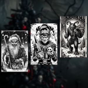 Haunted Christmas Tarot Coloring Pages | Spooky Holiday Printable Coloring Sheets