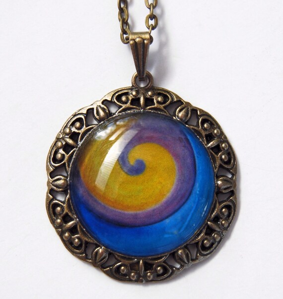Items similar to Fine art print pendant necklace glass and antique