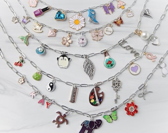 Build Your Own Custom Charm Necklace • Silver Charm Necklace • Customizable Charm Necklace • Vintage Charm Necklace • Multi Charm Necklace
