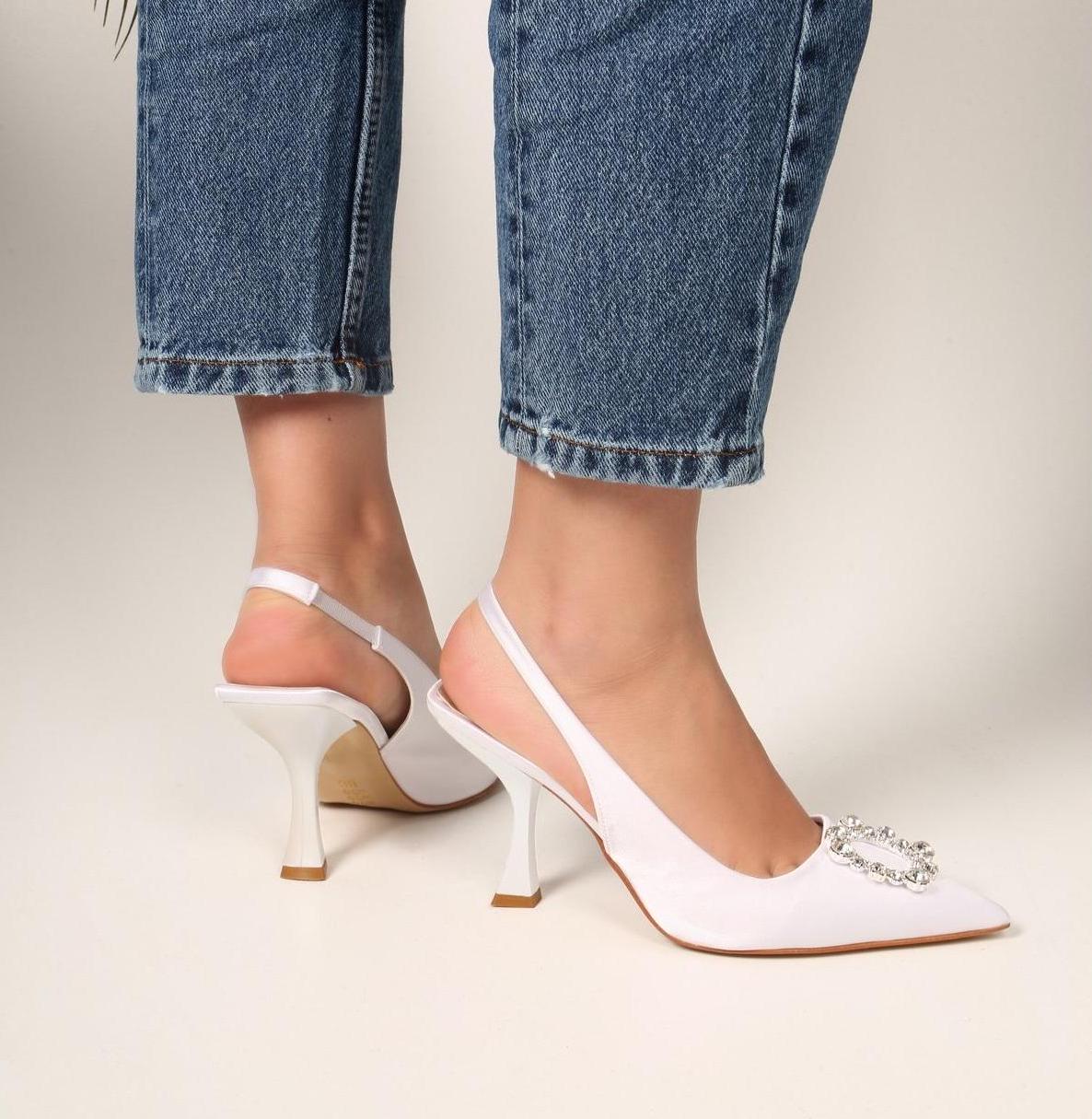 white satin bridal shoe