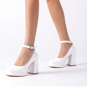Bridal Shoe,White Bridal Shoe,White Ankle Strap,Bacheloretty,White Platform Heel,Wedding Heel,Bridal Platform Shoe,Christmas Gift,Hennanight