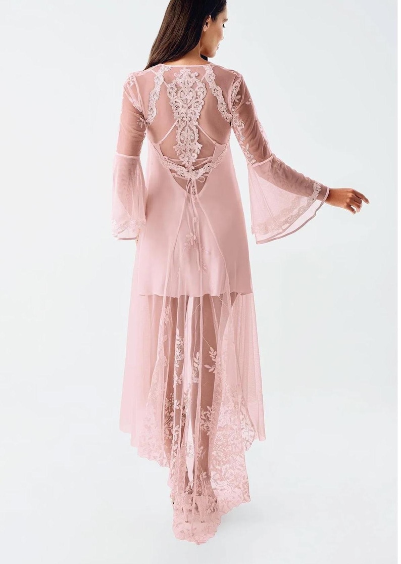 Powder Robes Wedding Nightgown and Robe,powder Robe Set,satin Lace Nightgown,bridal ...