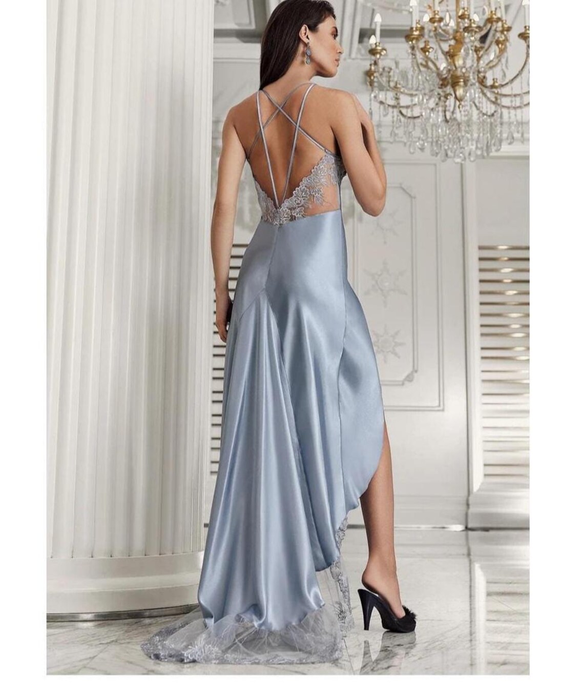 Layered Mist Robe Mist Satin Bridal Nightgown With Lace Robe - Etsy