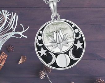 Lotushalsband Sterlingsilverhänge Halsband Trippelmånehalsband