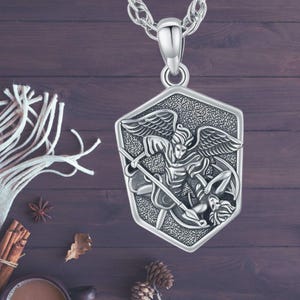 Archangel Michael Medal Necklace Sterling Silver St Michael Necklace Protect Us Amulet