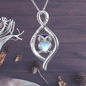 Può includere: Collana a infinito in argento con ciondolo a forma di gufo e l'incisione "Ti amo per sempre".