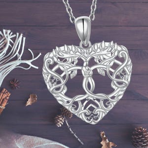 Tree of Life Celtic Knot Love Heart Necklace Sterling Silver Necklace For Women