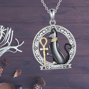 Bastet Cat Egyptian Symbol Necklace 925 Sterling Silver Ankh Egyptian Cat Jewelry For Women