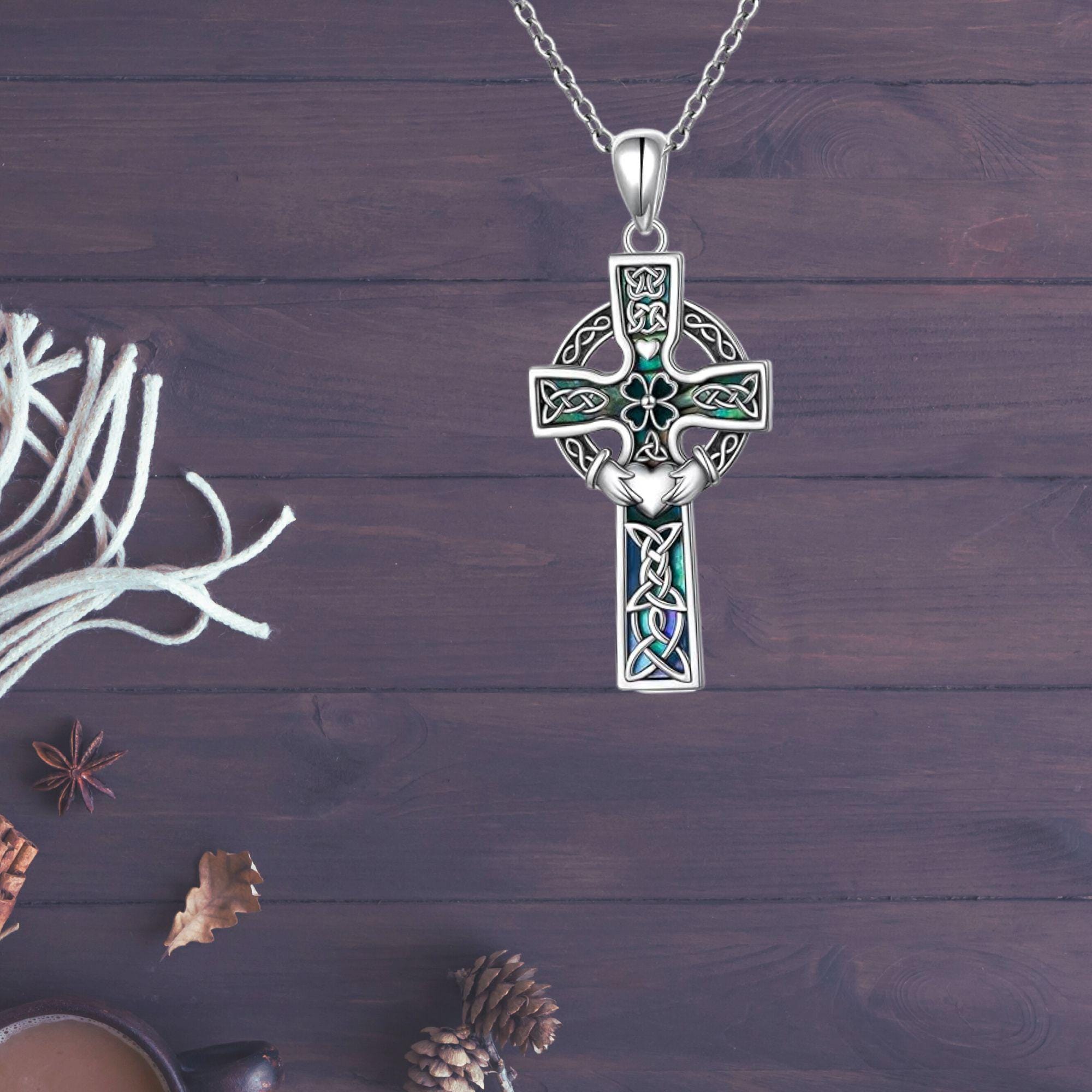 Celtic Knot Cross Necklace Sterling Silver Lucky Clover Christian Irish ...