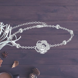 Rose Bracelet for Women 925 Sterling Silver Rose Flower Link Bracelet Anniversary Birthday
